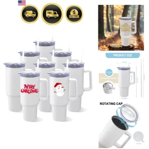 8 Pack Sublimation Tumblers 40oz with Handle Blanks Stainless Steel Insulated...