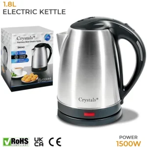Electric Kettle Stainless Steel Cordless Jug 1.8L Overheat Protection - 1500W